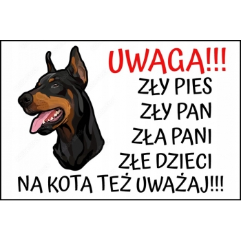 TABLICZKA OSTRZEGAWCZA (UWAGA ZŁY PIES) - Doberman